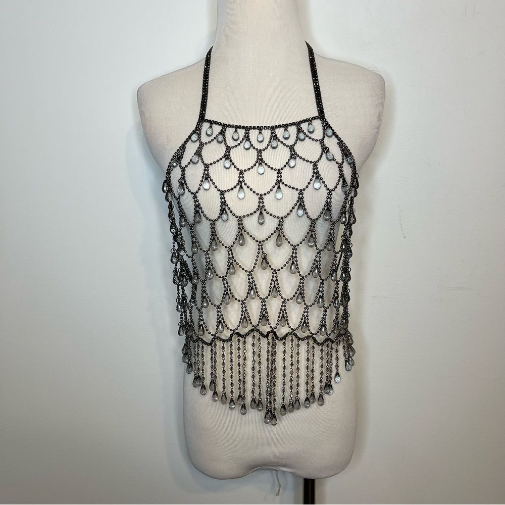8 Other Reasons Halter Chain Beaded Top